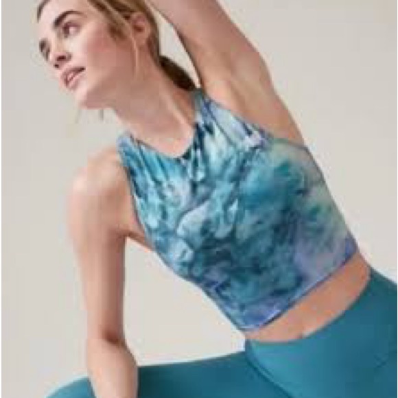 NEW!! Women’s Athleta Conscious Crop Printed Blue Tie Dye Sports Bra Size S P